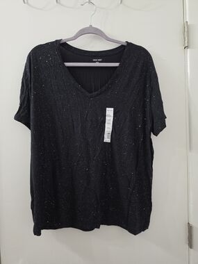 Nine West Black V-Neck Short Sleeve Top with Speckle Detail